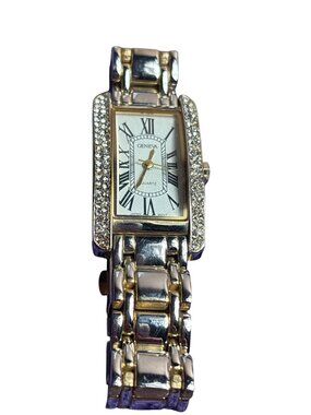 Geneva Quartz Watch Faded Goldtone Clear Rhinestone Pave Missing 1 Untested